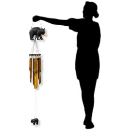 Black Bear Windchime - XL Hand Carved Wood and Bamboo Coastal Nautical Patio Decor Indoor Outdoor Wind Chime 46"