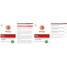 Vitals - MSM Powder 500 grams with OptiMSM, the purest form of MSM. 100% pure OptiMSM, no additives. 100% vegan. Most used in science and research