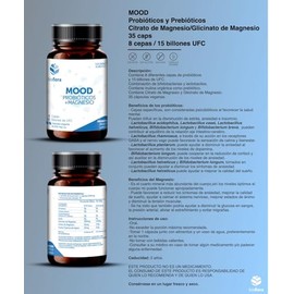 Bioflora Mood Probióticos y Prebióticos + Citrato y Glicinato de Magnesio, 35 Cápsulas Veganas de 550 mg c/u, contiene 8 diferentes Cepas y15 Billones