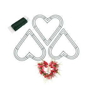 3pcs Heart Metal Wire Wreath Frame Form Hanger with Green Flexible Paddle Wire for Crafts,Christmas Wreaths Tree,Garland,Valentine's Greeting Party Decor,New Year and Seasonal Holidays Decor (8inch)