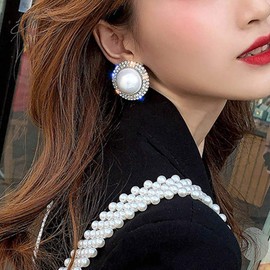 Xerling Pendientes de perlas grandes para mujeres y niñas, pendientes de botón de perlas grandes, para bodas, fiestas de graduación, diamantes de imitación