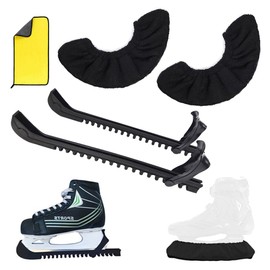 DAJASD Ice Hockey Blade Protectors, 1 Pair of Elastic Skate Stockings + 1 Pair of Adjustable Plastic Protection + 1 x Towel, Ice Skate Protector for Women, Men, Children