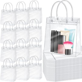Reginary 85 Pcs Clear PVC Gift Bags with Handles Plastic Transparent Wrap Bags Bulk Reusable Bride Favor Totes for Shopping Wedding Baby Shower Birthday Party (6.89x6.89x3.54 Inch)