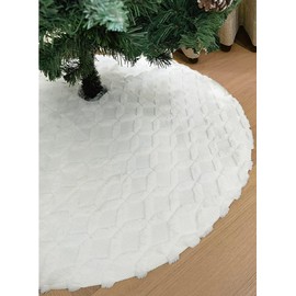 AISENO 48 Inch Christmas Tree Skirt Faux Fur with Cable Knit Knitted Thick Decoration for Merry Christmas Decorations