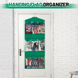 GliCraft Garden Flag Storage Organizer Double Sided Hanging Over Door Storage with 30 Pockets Christmas Flag and Banners Gift Wrap Organizer for Closet Door Porch, Green