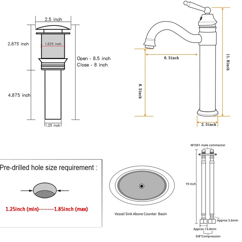 GGStudy Tall Body Single Handle One Hole Bathroom Vessel Sink