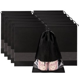 10 Pack Shoe Bags for Travel, Large Travel Shoe Bags for Packing with Clear Window, Non-Woven Dustproof Drawstring Travel Shoe Storage Bag Travel Essentials for Men & Women (10 Pack, Black)