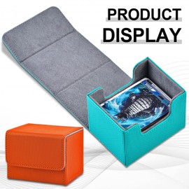 2 Boxes Leather Deck Card Boxes Large Size Fit 100 Plus Sleeved Cards Deck Game Box for Collectible Cards Deck Playing Card Box for 100 Plus Cards Compatible with MTG TCG（Orange,Teal,Horizontal）