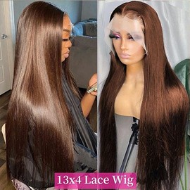 Bling Hair 13x6 Straight Chocolate Brown Lace Front Hair Wigs Brazilian Wigs For Women 13x4 Pre Plucked Honey Brown Lace Frontal Wigs 180Density - Wig Styles: 13x4 Lace Wig, Size: 22inch