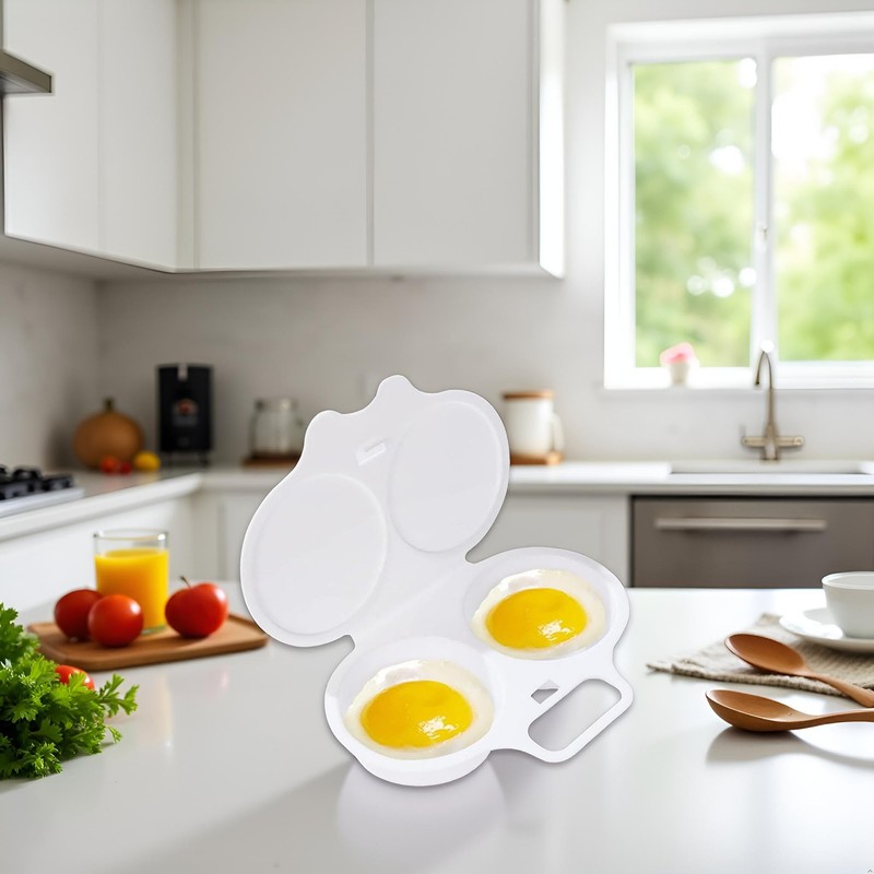 White Egg Poacher, Microwave Egg Boiler Poacher, 2 Cavity Nonstick