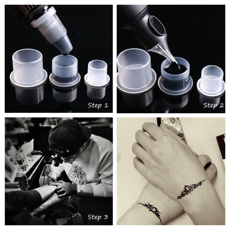 Yuronam 300PCS Medium Tatoo Ink Caps with Base Plastic Pigment