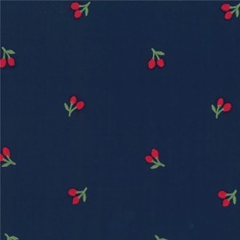 KIYOHARA KOF34-1M Cocochi Fabric Fabric, Soft, Broadcast, Embroidery, Cherry, Approx. 43.3 inches (110 cm) Width x 3.3 ft (1 m) Cut NV, Navy, For School Entrance Goods, 3 Pieces, Recipe Included
