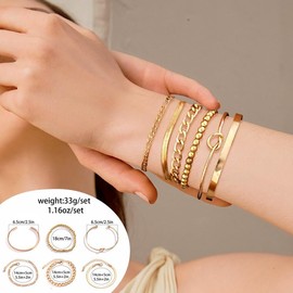 10 Pieces Golden Boho Bangle Set Women - Stackable Vintage Bracelets, Indian Bracelet Set, Golden Bangles for Wedding/Party, Arm Jewellery for Women Wedding Party, Alloys, Alloys