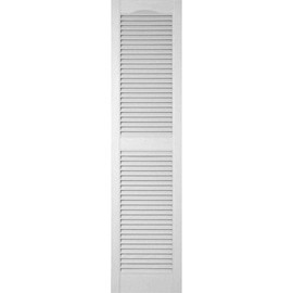 14 1/2"W x 46"H Lifetime Vinyl, TailorMade Cathedral Top Center Mullion, Open Louver Shutters, w/Shutter-Loks (Per Pair), White