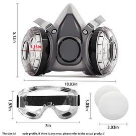 Yehenarn Respirator Mask with Filters and Safety Glasses, 20 Spare Dust Pads, Reusable Half Face Spray Paint Mask for Painting, Sanding, Welding, Construction Work and Dust