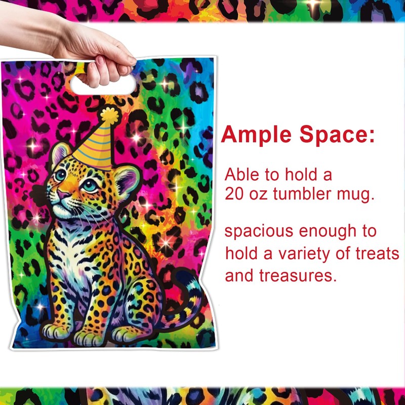 Falueqg 50 Pcs Rainbow Cheetah Leopard Goodie Candy Bags Party