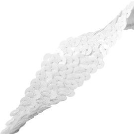 Mandala Crafts Elastic Sequin, Flat Glitter Stretch Bling Paillette Fabric Ribbon, Metallic AppliquŽ Trim Lace for Dress Embellish, Headband (1 Inch, White)