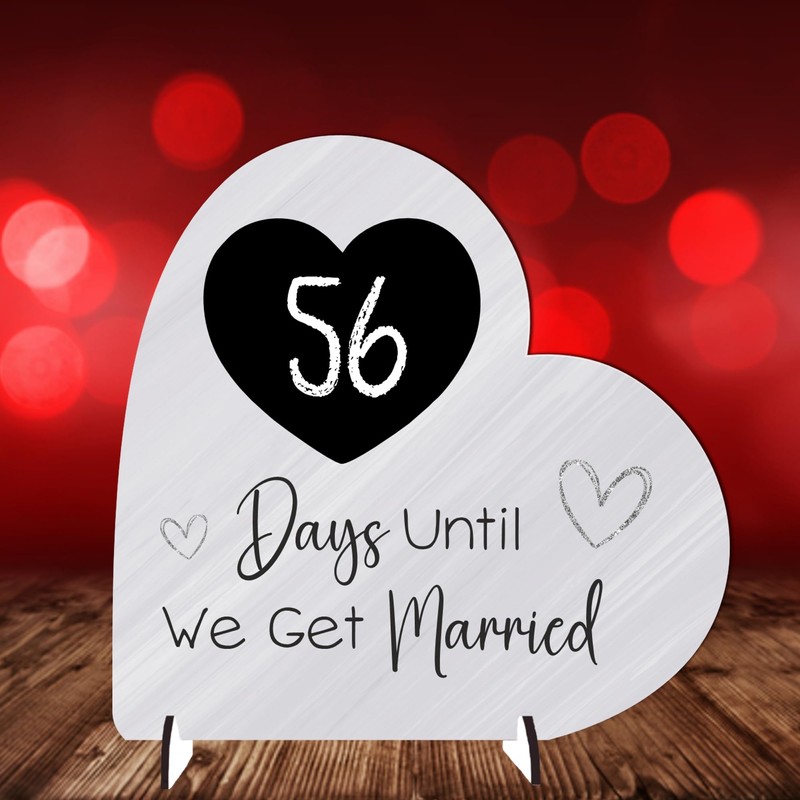Wedding Countdown Plaque - Medium MDF Wood Heart-Shaped Keepsake -