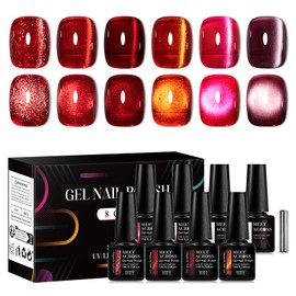 MEET ACROSS 8pcs Cat Eye Gel Nail Polish Set,Soak off UV LED Lamp Gel Nail Polish Cat Eye Gel Set (SET-12, 8pcs)
