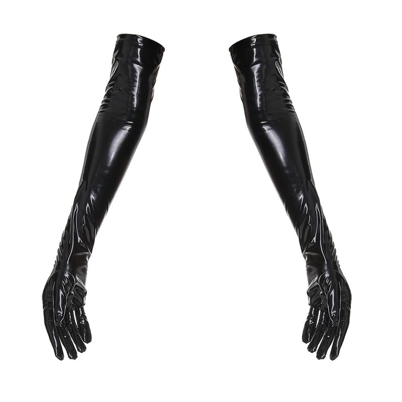 ShanBye Women's Black Faux Leather Long Gloves, Size: Length 60cm,