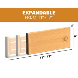 6 Pack Drawer Dividers 6 Inch High, 11”-17" Adjustable Bamboo Organizers Large Expandable Drawer Separators for Cloths, Dresser, Bedroom, Bathroom, Baby Drawer, Office & Kitchen Utensils (Natural)