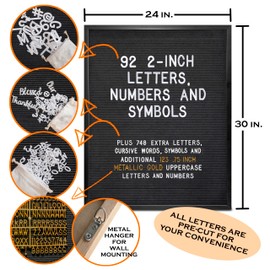 Black Felt Letter Board Black Frame 24x30 Inch with Gold Letters, Back to School Big Felt Board, Large Felt Letter Board, Large Menu Board, Felt Board Large Message Board Large Black Letter Board…