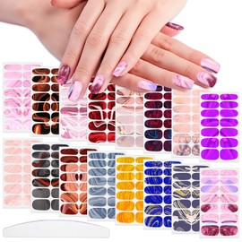 WOKOTO 16 Sheets Marble Design Full Nail Wraps for Women Girls Nail Polish Stickers for Nails Gradient Gel Polish Strips Stickers Nails for Women Girls Gel Nail Stickers Stick On Nails Color Strips