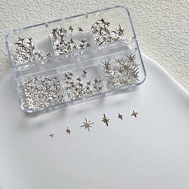 Nail Art Stud Set, Star Shaped Metallic Decoration Parts, 2 Colors, Gold and Silver, 6 Types (JA018-2-Silver)
