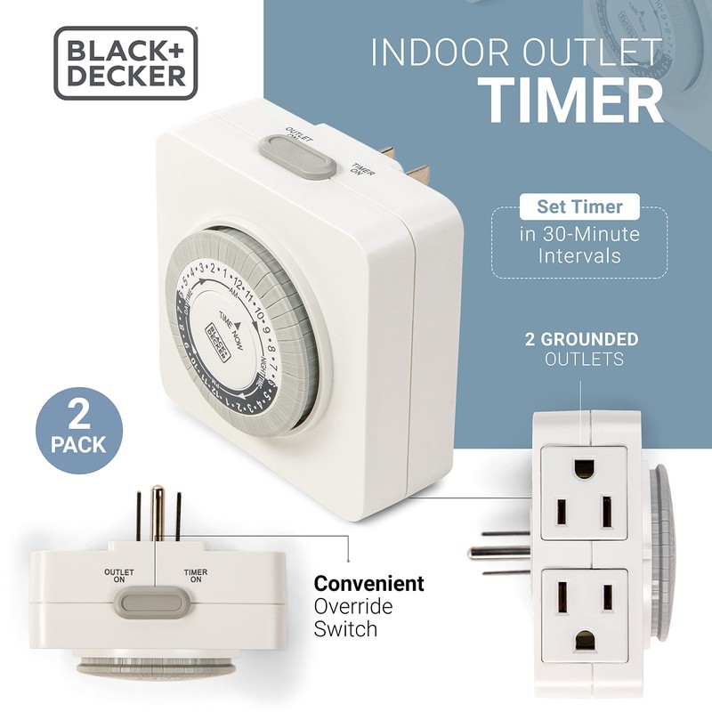BLACK+DECKER Light Timers, Indoor, Programmable, 2 Pack, with 2 Grounded