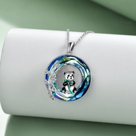 YAFEINI Panda Gifts Sterling Silver Crystal Panda Necklaces Lovely Panda Bamboo Pendant for Women Girls Jewellery Gifts