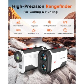 Golf Rangefinder with Slope - 1300/1500 Yards Laser Range Finder for Golf & Hunting, 7X Magnification, High-Precision Flag Locking Vibration, Rechargeable, IP54 Waterproof, Built-in Magnetic Strip