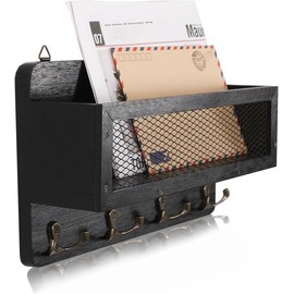 Mail and Key Holder for Wall Decor, Wooden Wall Key Holder Organizer with 4 Dual Key Hooks - Color: White