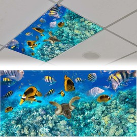 Fluorescent Light Cover for Classroom - 2 Pcs marine life Magnetic Fluorescent Light Covers, Ceiling Light Covers Shade Panel Coverings for Office Classroom Home Drop Ceiling, 4 X 2 Feet