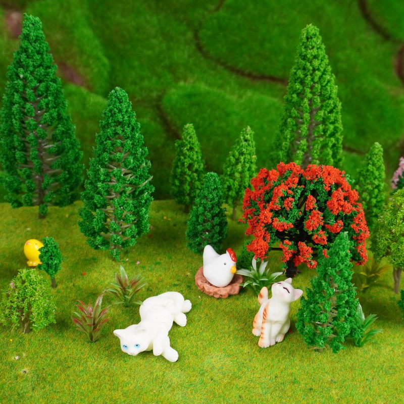 MOMOONNON 32pcs Model Trees 1.1-5.1inch Mixed Diorama Model Tree Colourful