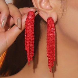 Rhinestone Earrings for Women Sparkle Prom Earrings Dressses 2025 Chandelier Statement Earrings Long Tassel Bling Dangle Earrings Wedding Prom Party Jewelry Gifts