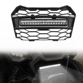 Front Mesh Grille with Adjustable LED Light Bar for Honda Talon 1000R 1000X 1000X-4 Accessories (2022 2023 2024), Front Bumper Mesh Grill Protector Fits Fang Lights Turn Signals, Black 1 PCS