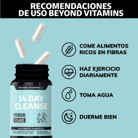 Beyond Vitamins | 14 Day Cleanse | Avanzado Para Hombres Y Mujeres Con Cascara Sagrada, Psyllium Husk, Hoja Sen & Probióticos | Vegano Detox | 15 Day Cleanse Colon Cleanse 28 Capsules