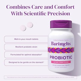 BariMelts Probiótico | Vitaminas Bariátricas Disolubles, Sabor Natural Cereza | 60 Tabletas Rápidas
