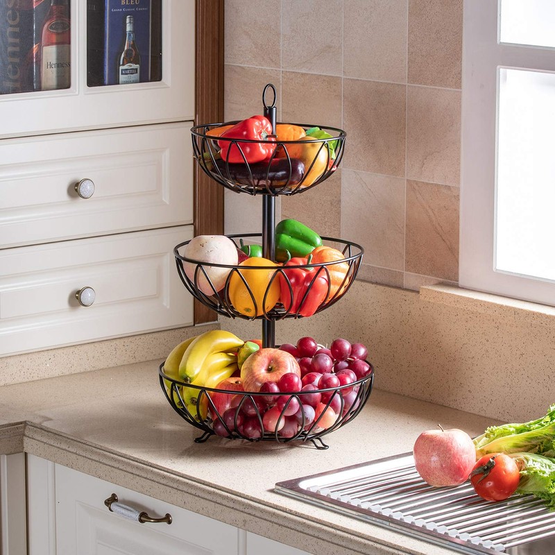 Rice rat 3-Tier Fruit Bowl Metal Wire Fruit Basket Bread