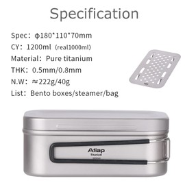 ATiAP Titanium Bento Lunch Box Set Mess Kit with Lid Handle Bag 1200ML 800ML with Airtight Lid Seal and Cover Foldable Handle