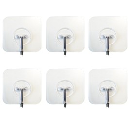 Pagabach 6 Pack Self Adhesive Wall Hooks Transparent Seamless Coat Hooks Waterproof and Oilproof for Bathroom Kitchen Heavy Duty of 13lb Maximum