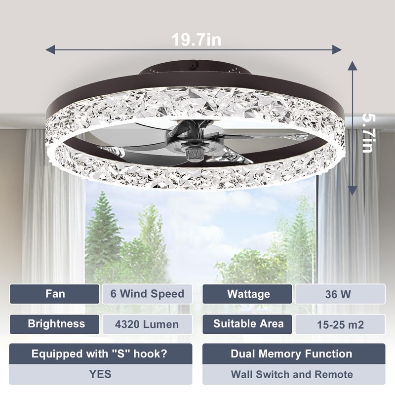 VOLISUN Modern Ceiling Fans with Lights and Remote, 19.7in Low