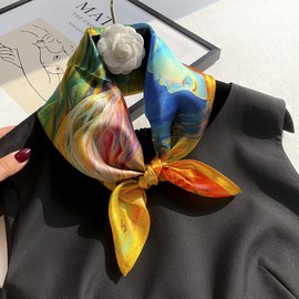 MEISEE Pure Natural Mulberry Silk Scarfs Women Small Square Scarf 21" x 21" Breathable Lightweight Neckerchief Printed Headscarf (angel butterfly)