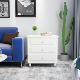 AWQM 3 Drawers Nightstand, with Wood Legs,Modern White Drawers Dresser Bedside Nightstand,Ideal for Bedroom,Living Room, 15.75" D x 21.65" W x 23.6" H,White