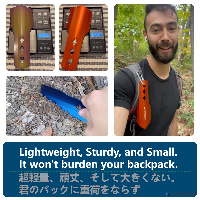 Ultralight Backpacking Trowel Aluminum Shovel Small Potty Multitool with Longer