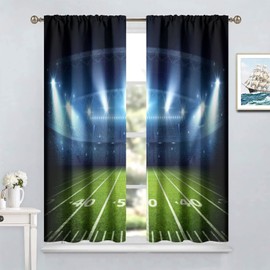 Sports Curtains for Kids, American Football Stadium Arena Sport Field Night Spotlights Boys Men Gaming Rod Pocket Window Drapes Treament for Bedroom (Decor) 42x63in