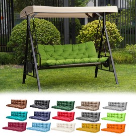 GPQAWER Porch Swing Cushions,Outdoor Cushions 3 Seater Replacement with Backrest, Waterproof Thickened Bench Cushion with Ties for Porch, Patio,Outdoor, Backyard and Garden (Grass Green 60 * 40 in)