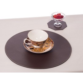 Nikalaz Round Placemat (1 piece), place mat 33 cm, Recycled natural leather, Dining round table decor (Brown)