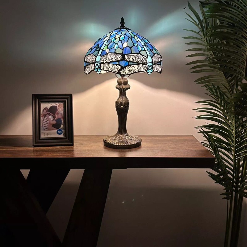 Enjoy Decor Lamps Tiffany Style Table Lamp Blue Stained Glass