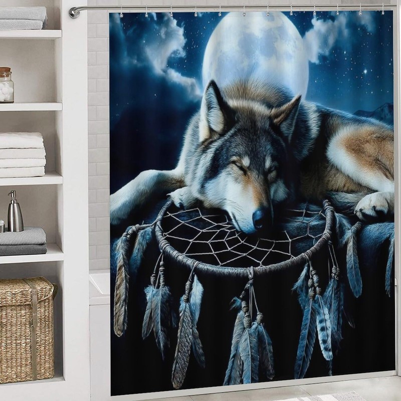 4PCS/Set Mystical Wolf Dreamcatcher Moon Mountain Shower Curtain 72W X